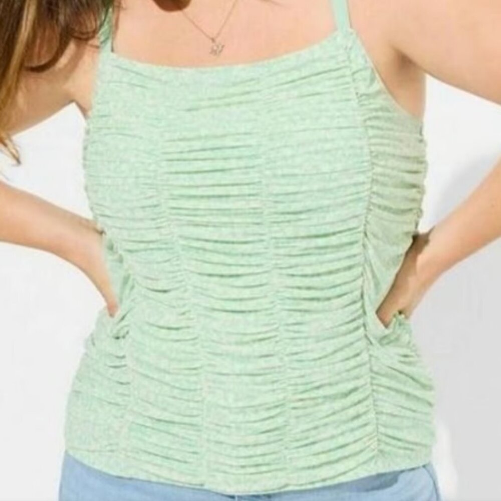 Torrid Women's Plus Size 1X 14-16 Mesh Cropped Shirred Cami Top, Light Green